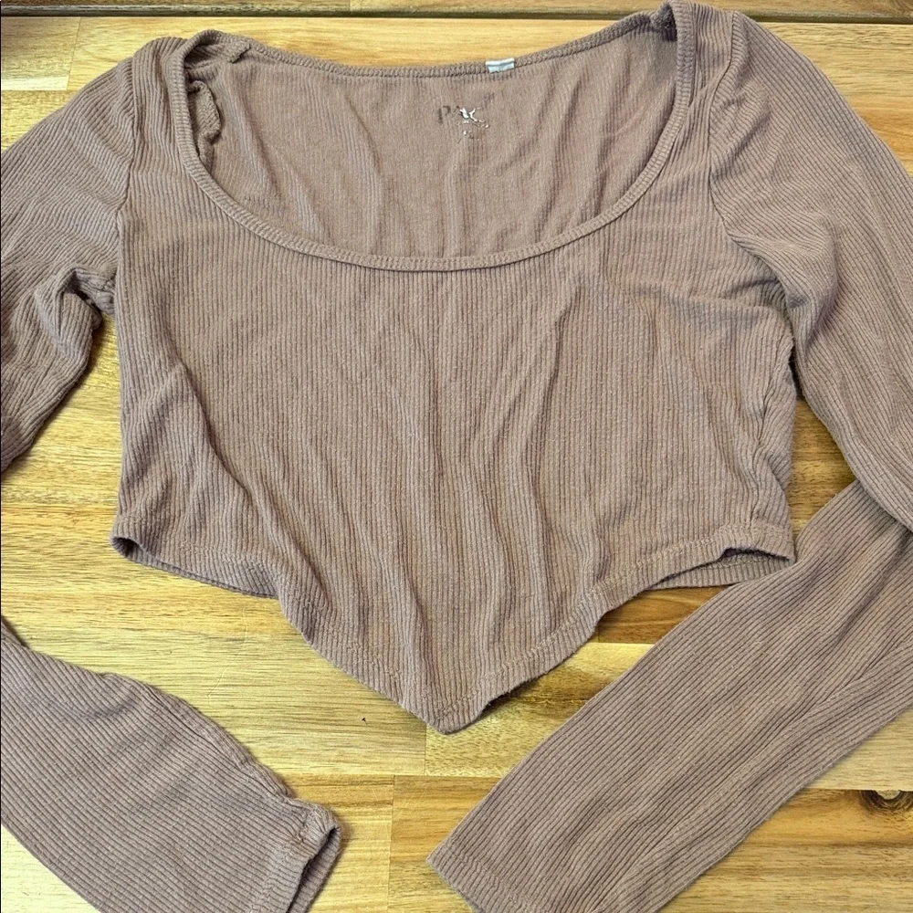 PAC Sun long sleeve ribbed crop shirt brown Womens XSmall - Picture 2 of 4